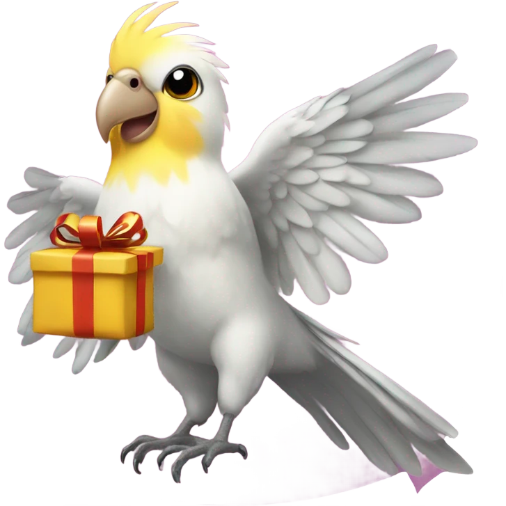 cockatiel bird holding present in his wings emoji
