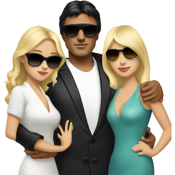 Tony Montana in sunglasses with 2 beautiful blondes with their arms around him emoji