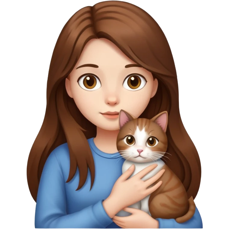 Fille au cheveux long de couleur châtain avec un chat dans les bras  emoji