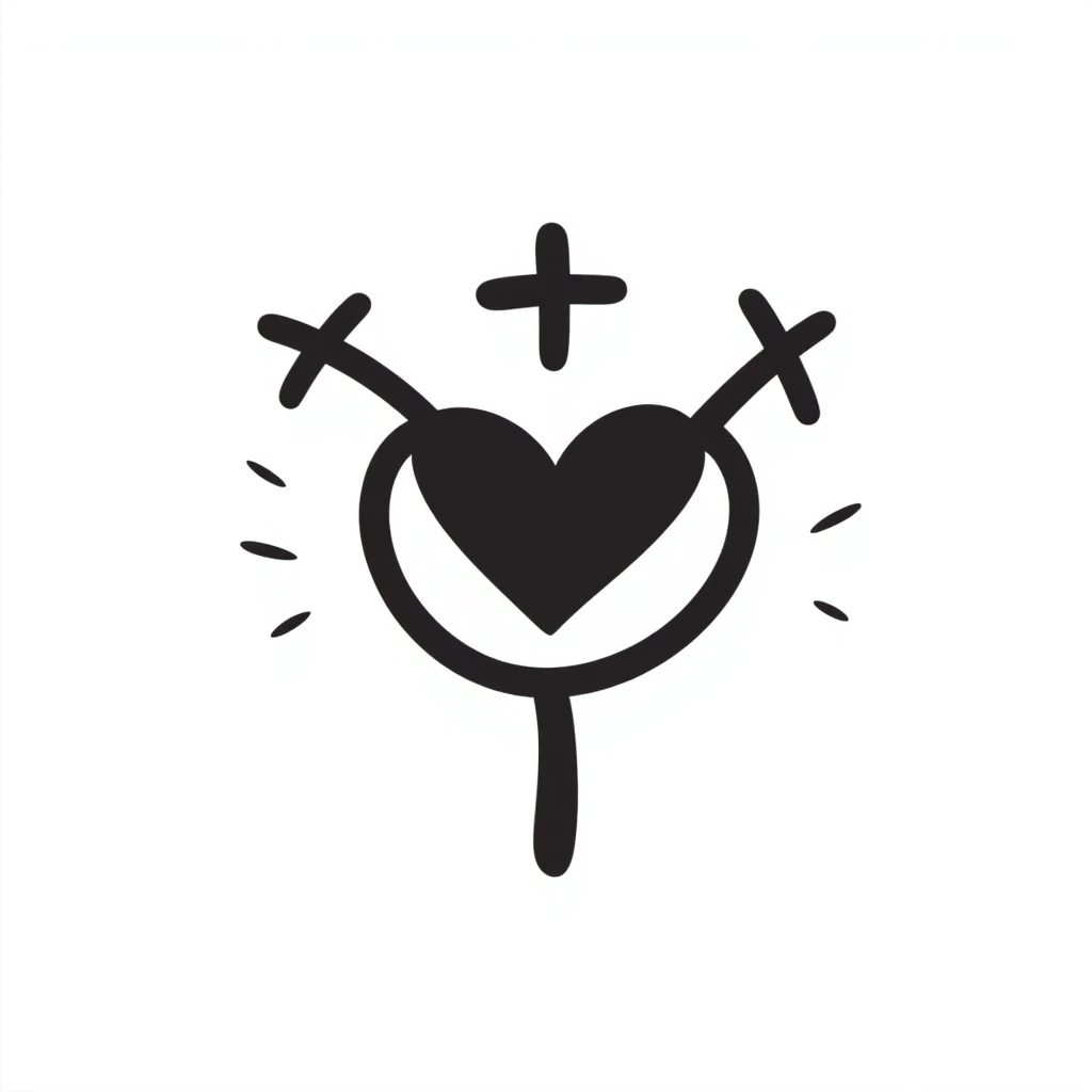 Hand-drawn sexual health clinic symbol with medical cross and heart icon emoji