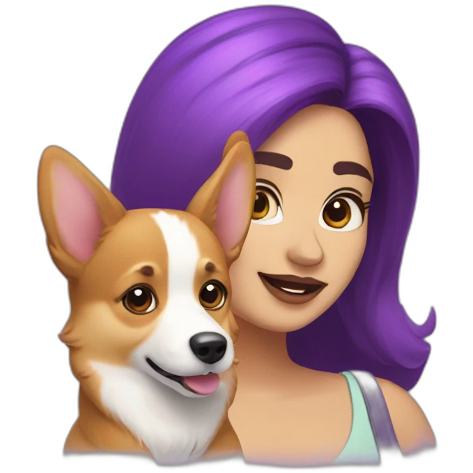 corgi and puprle hair woman emoji