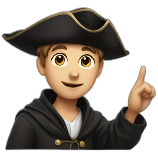 A boy in a magistrate's hat gestures with his hand emoji
