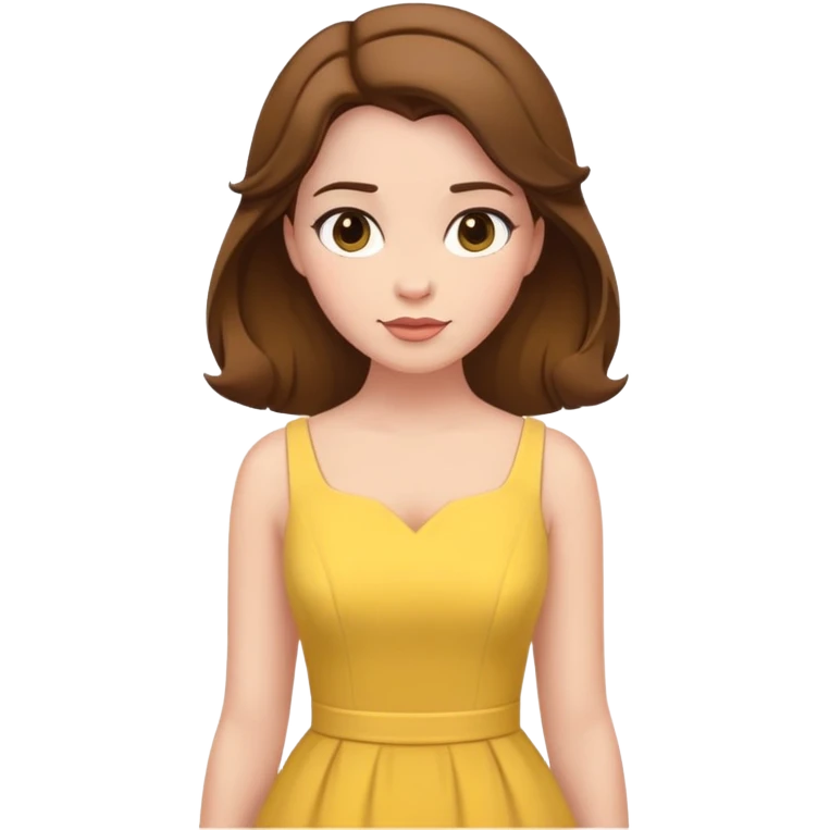 Belle from hips up, yellow dress, brown hair, minimal style, larger size emoji