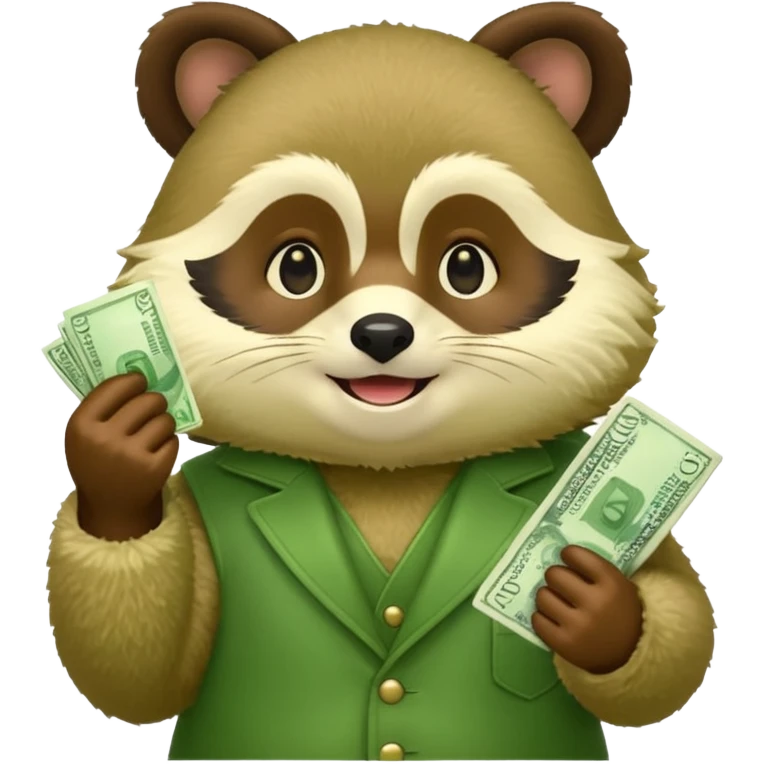 Green tanuki, all green body, has money emoji
