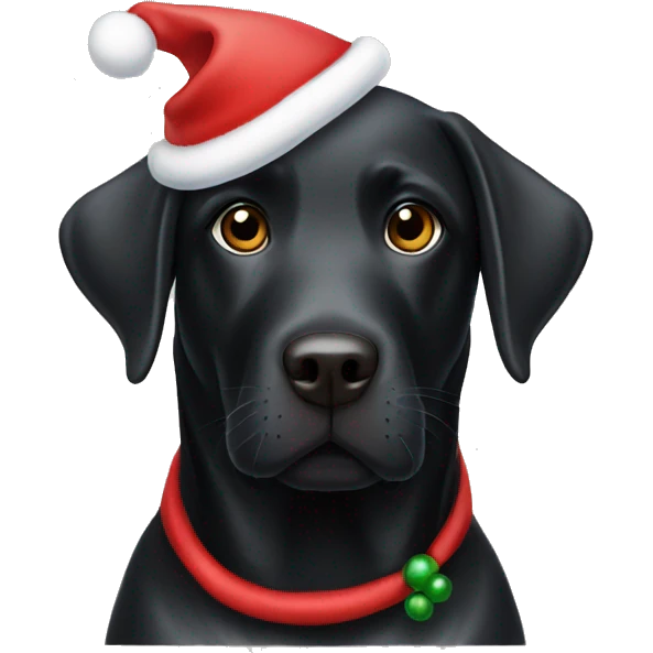 Black Labrador wearing christmas hat emoji