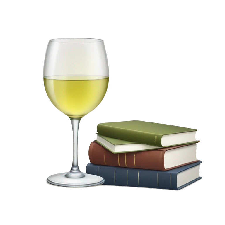a glass of white wine and a stack of books emoji