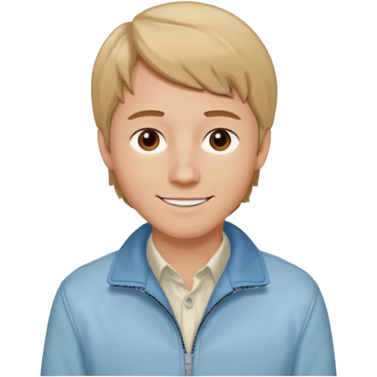 Brian Lackey from Mysterious Skin with brown eyes, dark blonde hair, light blue shirt, ivory jacket emoji