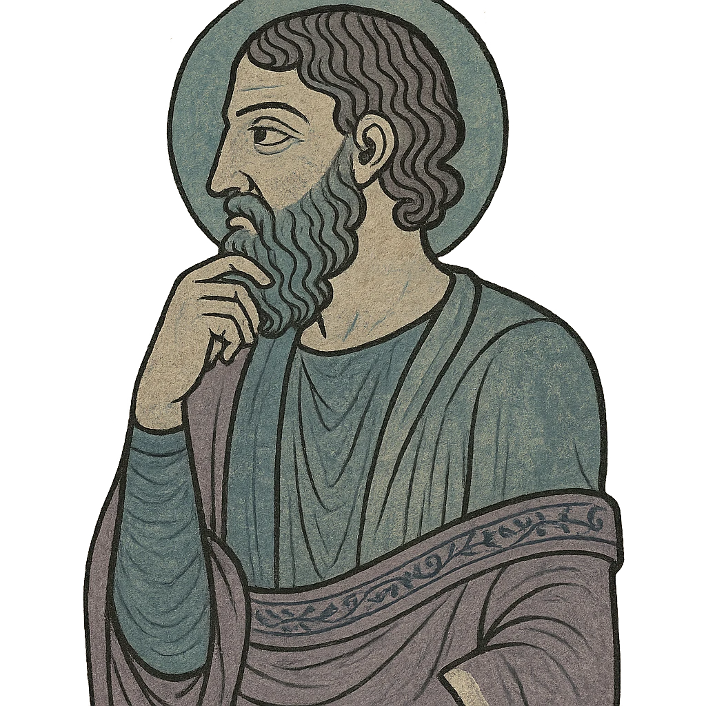 a philosopher deep in thought, classic style, toga, hand on chin, marble bust, neutral background emoji