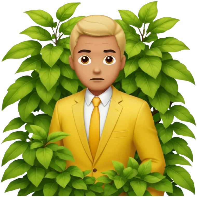 Man in a yellow suit looking suspicious while hiding in a bush emoji
