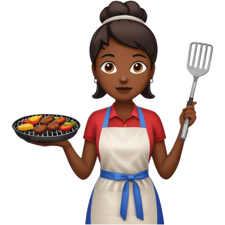 dark skin woman grilling bbq with grill and apron emoji