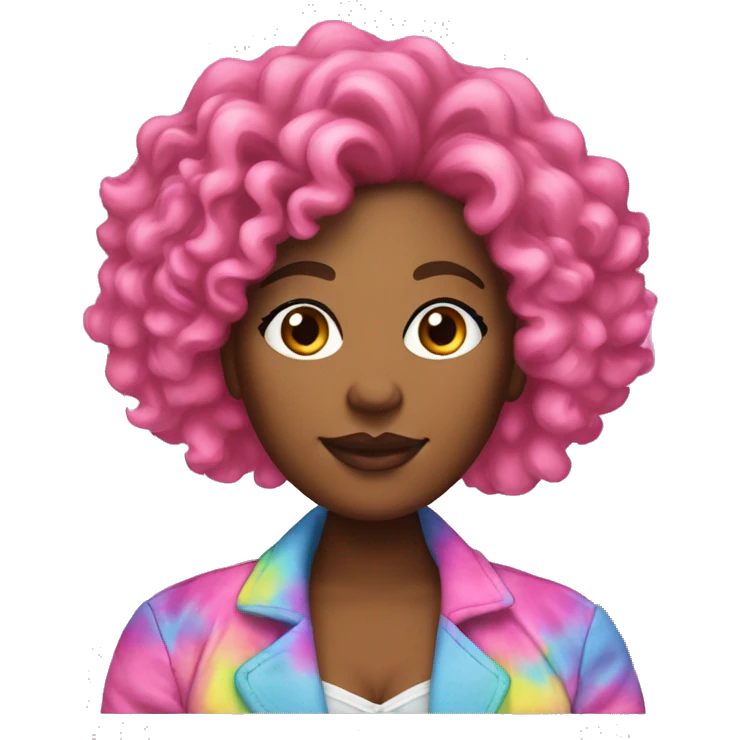 Plus size black woman with pink curly hair and a tie dye jacket  emoji