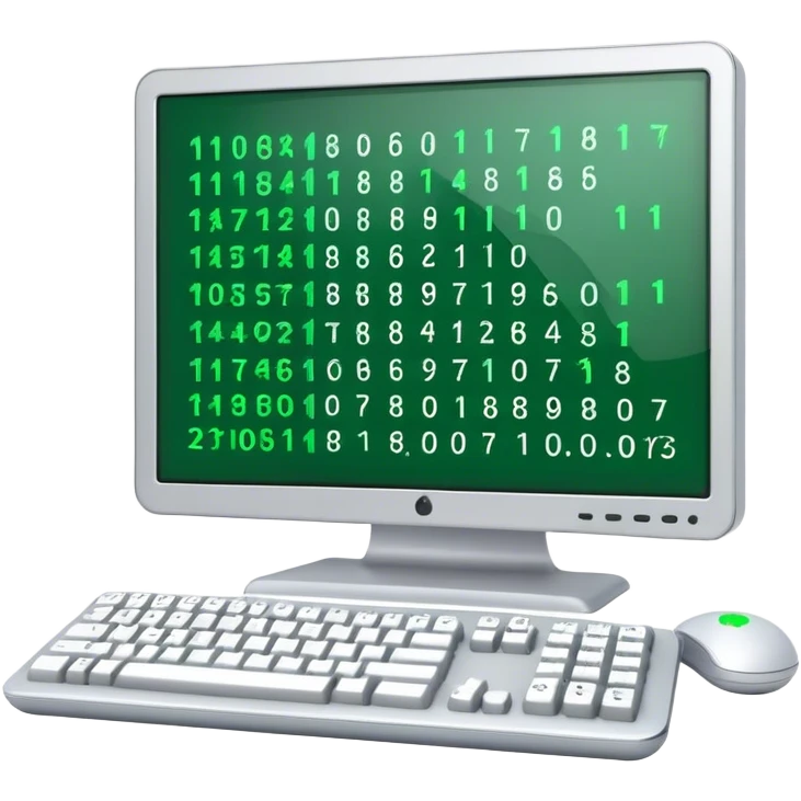 Cyber Security, A computer with binary characters encoded in green. emoji