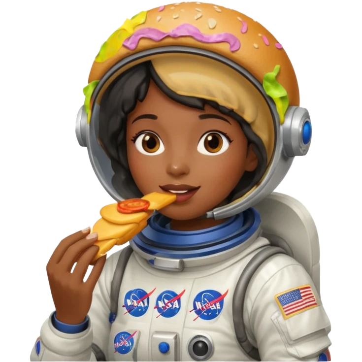 black female wearing nasa suit eating hamburger emoji