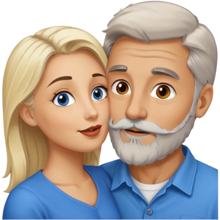 Hot Kissing Man with hazel eyes and gray beard smooching sexy  blonde blue-eyed  woman emoji