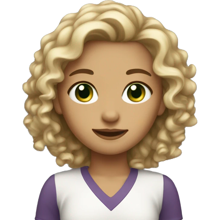 Girl with dirty blonde hair green eyes curly hair slightly tan emoji