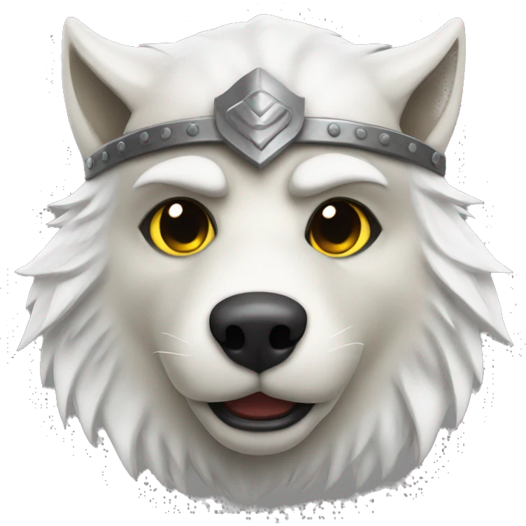 White wolf wearing a viking helmet emoji
