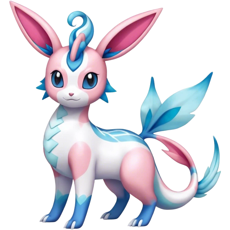 Shiny Cute Milotic-Sylveon-Glaceon-Vaporeon-Dragonair-Pokémon-hybrid-fusion full body emoji
