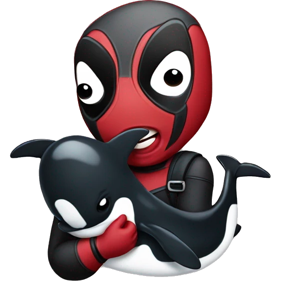 Deadpool holding a baby orca emoji