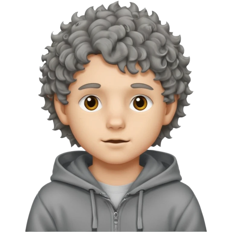 baby face 18 year old boy with grey hoodie and curly-wavy wolf cut hair emoji