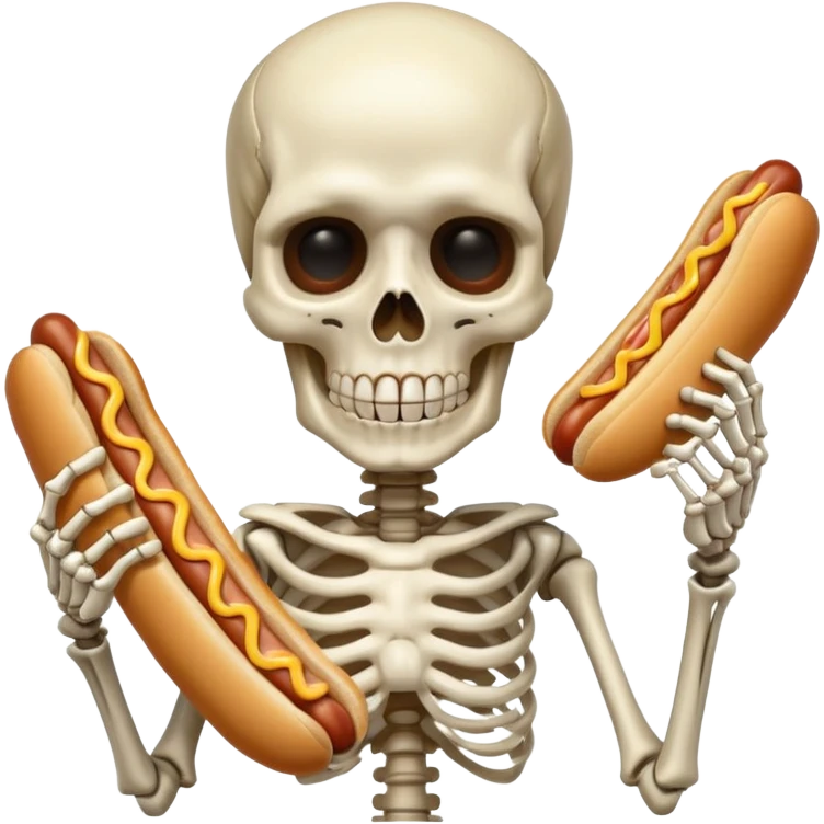 skeleton holding hot dog emoji