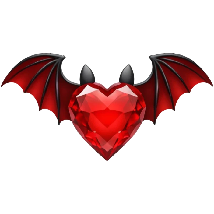 crystal red heart with black bat wings emoji