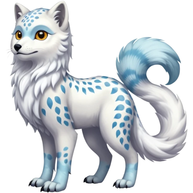 Realistic wild natural elegant pretty beautiful handsome shiny colorful furry 4-legged digitigrade arctic-fox-snowy-owl-snow-leopard-gryphon-griffin-albino-lion-fusion-hybrid-fursona-furry-animal-creature, full body, hyper-realism, long tufted tail emoji