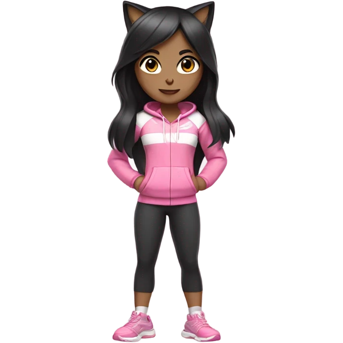 Yoga catgirl black hair  white skin full body pink sport  emoji