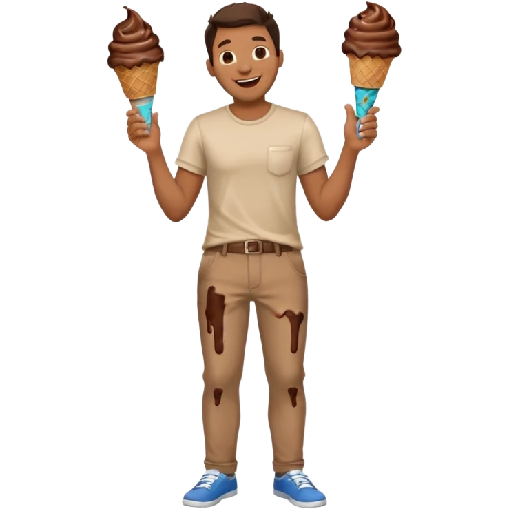 Man laughing with chocolate ice cream stain on pants  emoji