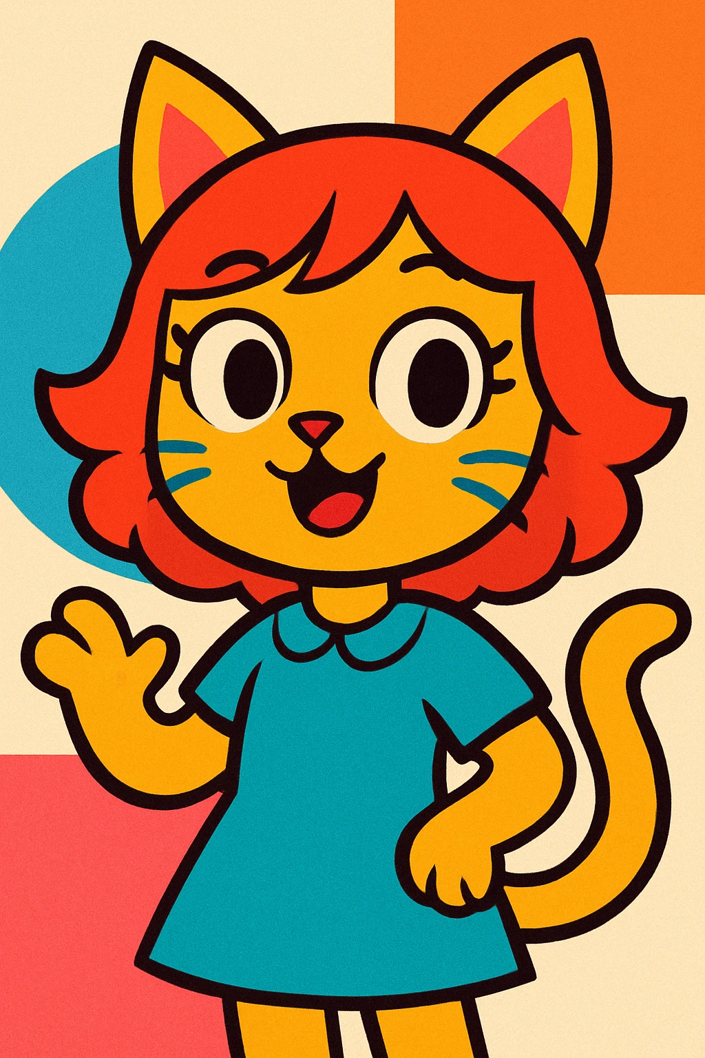 whimsical fusion of a girl and a cat, blending human and feline features in a cute, imaginative style, vibrant cartoon illustration emoji