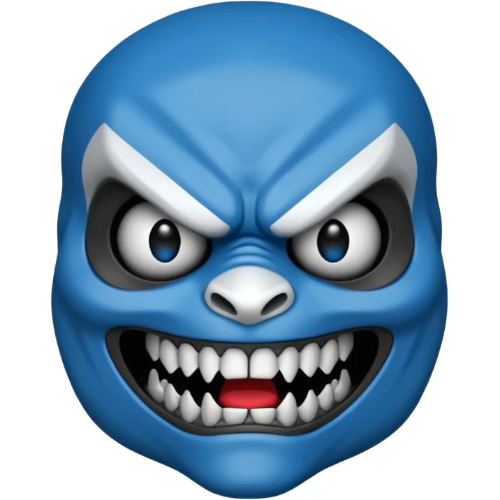 an apex predator with a black concrete body, white head, and scary blue face emoji