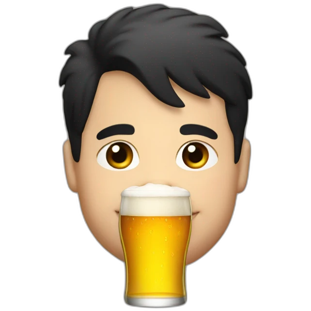 Fat boy with black hair drink beer emoji