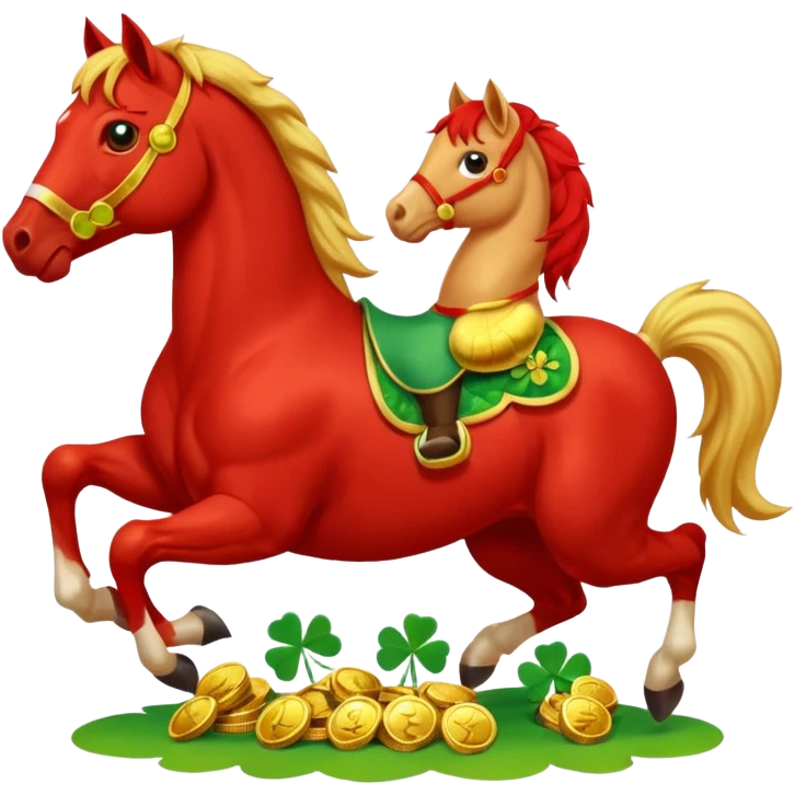red horse and baby horse agressive running a lot of money and luck emoji