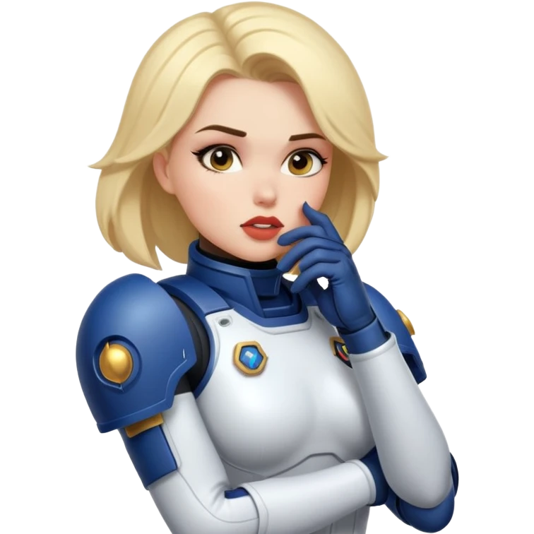 woman space marine in bodysuit whispering emoji