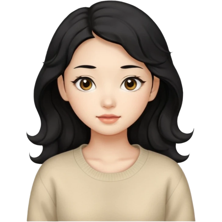 Beautiful girl,Black hair,wavy hair，long hair,Black eyes,Chinese, beige sweater  emoji