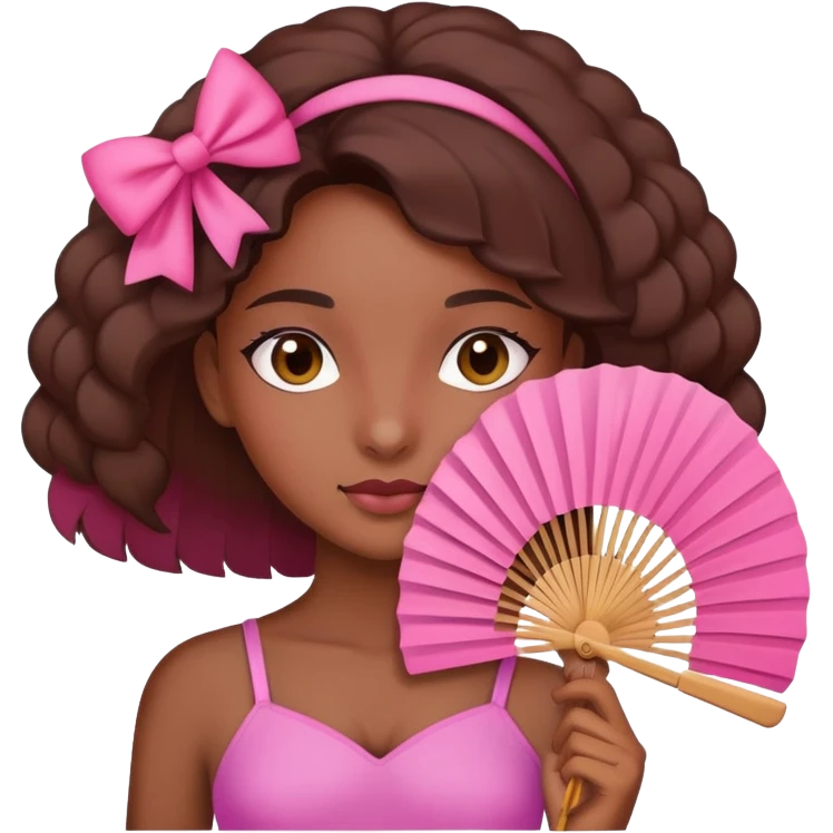 Brown skin girl with pink fan emoji