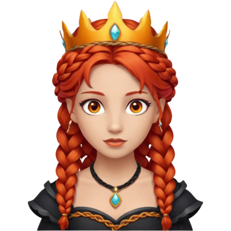 braided hair fire princess with dark crown, red hair emoji