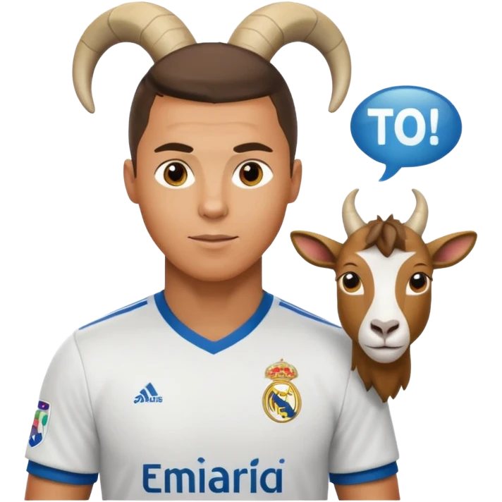 I want Ronaldo in Madrid and something over his head saying GOAT emoji