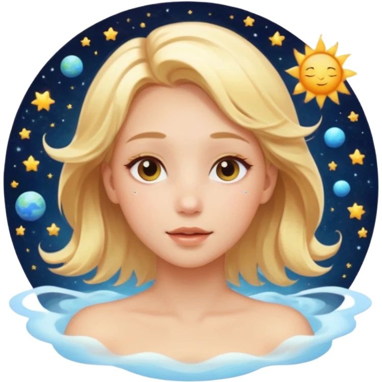 genra imagen de una chica eterea con cara de sol, flotando en el espacio emoji