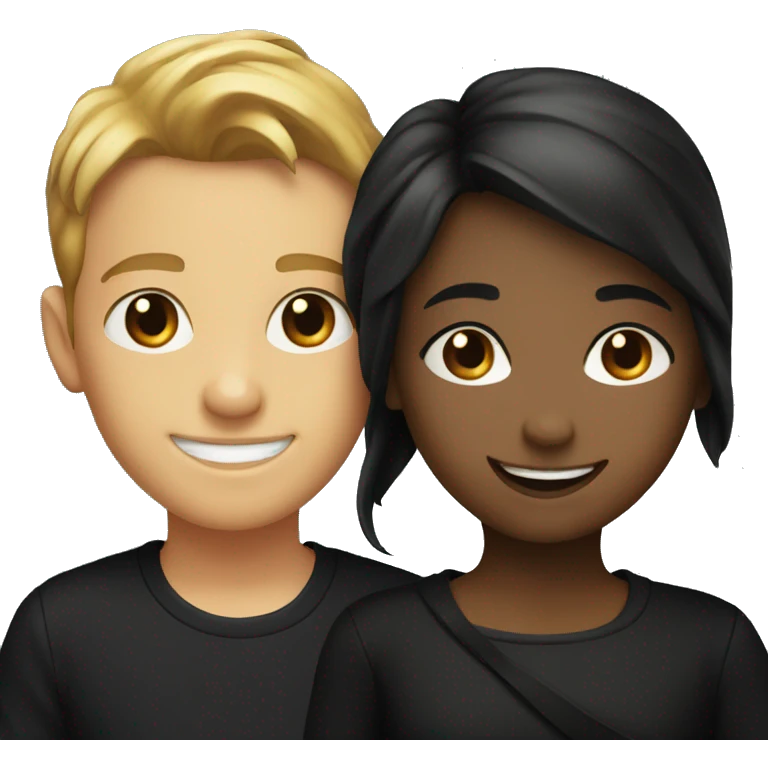smiling boy and girl in black outfits emoji