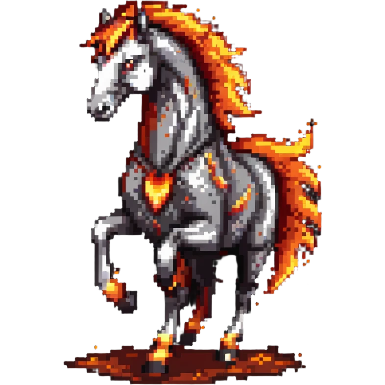 A fast-running fire horse made of embers, magma, and visible lava, with burning mane and ash particles emoji