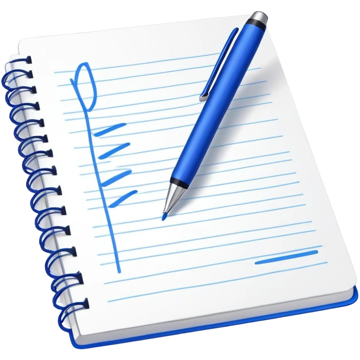 Close-up of a blue pen or pencil writing a bold checkmark on a notebook. Minimalist, modern style, with clean lines and emphasis on the checkmark emoji
