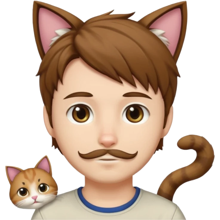 white boy with cat tail with goatee hair and cat ears with brown hair and anime features emoji