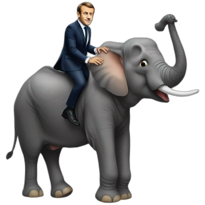 Emmanuel Macron sur un éléphant emoji