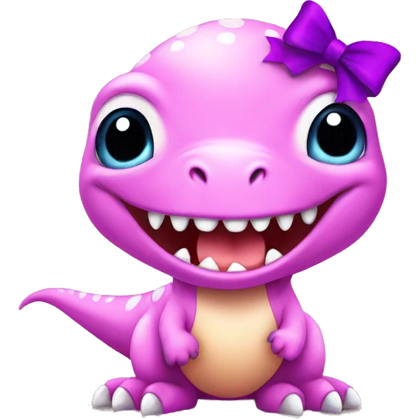 cute pink baby t-rex with purple bow on he emoji