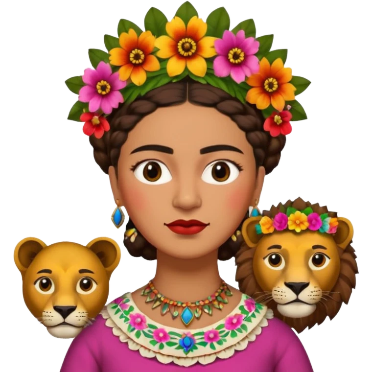 Frida Kahlo with lion emoji