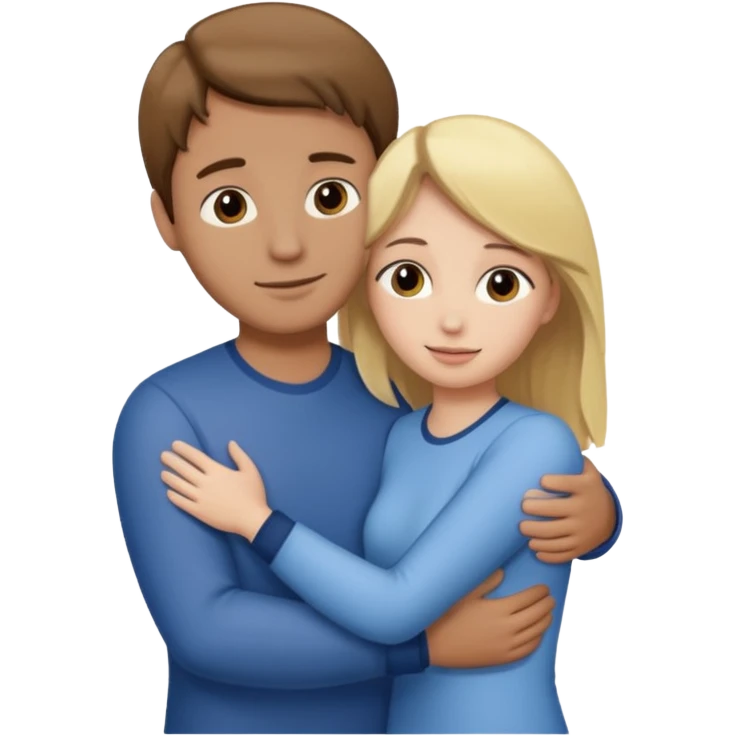 Caring hug brown hair man blonde hair woman emoji