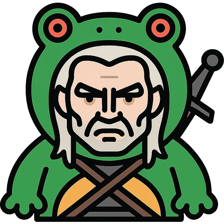 Geralt from The Witcher in a toad costume emoji