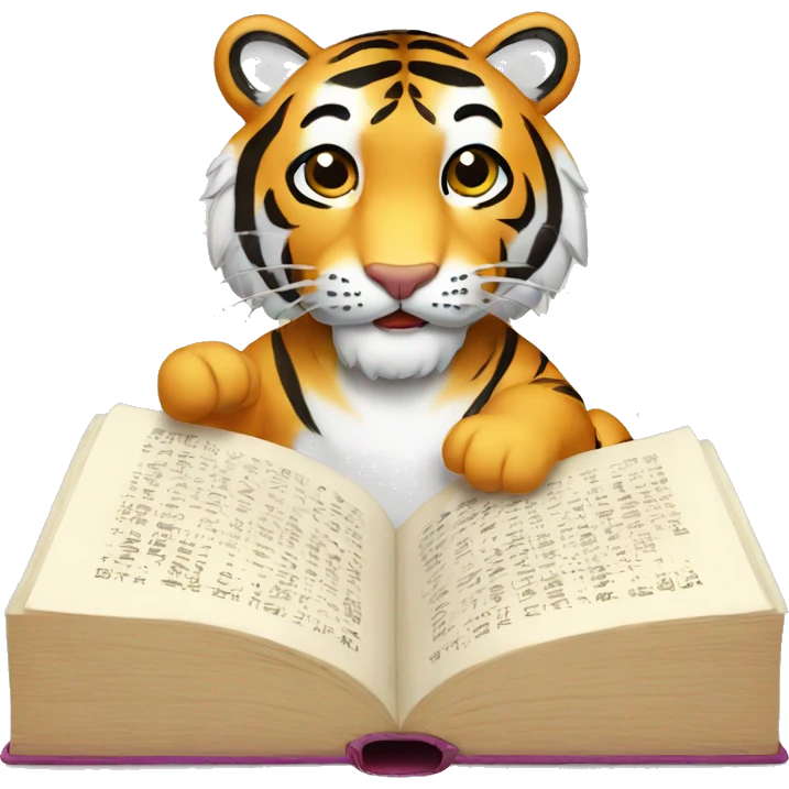 Tiger reading from the open korean book emoji