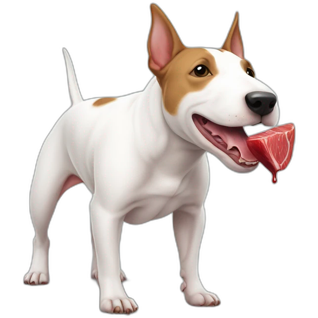 Bull terrier en train de manger de la viande crue  emoji
