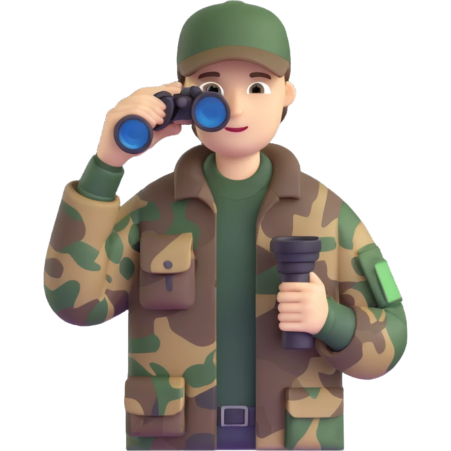 hunter with binoculars and camouflage emoji